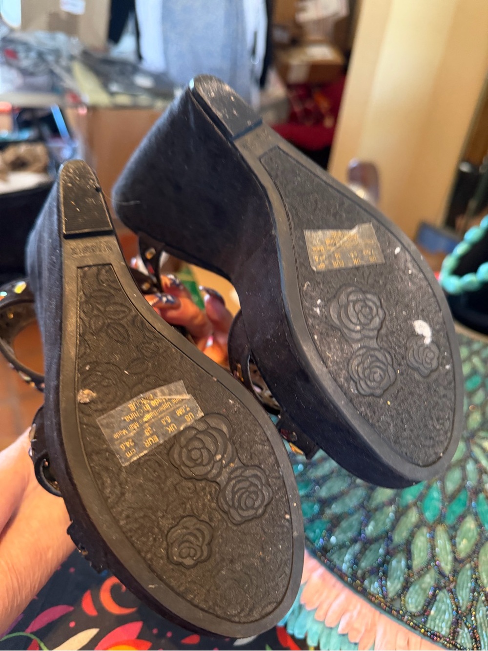 Suede Wedges with Rhinestones - Picture 3 of 5